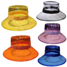 (Purple) Women Men Summer PVC Transparent Bucket Hat Bright Jelly Solid Color Wide Brim Breathable Waterproof Fisherman Rain Hat Purple