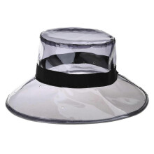 (Black) Women Men Summer PVC Transparent Bucket Hat Bright Jelly Solid Color Wide Brim Breathable Waterproof Fisherman Rain Hat Purple