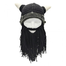 (Black) 2pcs for Creative Funny Beard Horn Hat Parent-Child Knitted Wig Mustache Hat Warm Beard Removable Party for Autumn Winte Gray