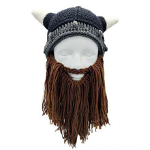 (Brown) 2pcs for Creative Funny Beard Horn Hat Parent-Child Knitted Wig Mustache Hat Warm Beard Removable Party for Autumn Winte Gray