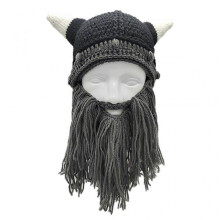 (Gray) 2pcs for Creative Funny Beard Horn Hat Parent-Child Knitted Wig Mustache Hat Warm Beard Removable Party for Autumn Winte Gray