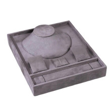 (Gray) Multifunctional Jewelry Drawer Tray Soft Velvets Storage Plate for Rings Elegant Necklace Bracelets Earring Organizer Gray