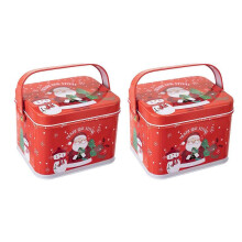 (Type C) 2Pcs Candy Boxes with Carry Handle Christmas Theme Decoration Tinplate Candies Tins Handheld Sweets Storage Container
