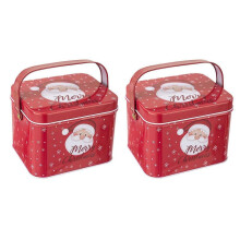 (Type A) 2Pcs Candy Boxes with Carry Handle Christmas Theme Decoration Tinplate Candies Tins Handheld Sweets Storage Container