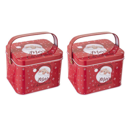 (Type A) 2Pcs Candy Boxes with Carry Handle Christmas Theme Decoration Tinplate Candies Tins Handheld Sweets Storage Container