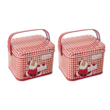 (Type D) 2Pcs Candy Boxes with Carry Handle Christmas Theme Decoration Tinplate Candies Tins Handheld Sweets Storage Container