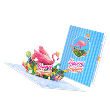 Opvouwbare 3D-verjaardagskaart met flamingokunst en