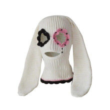(White) Halloween Balaclavas Long BunnyEar Hat Funny Beanies Hat Rabbit Ears Balaclavas BunnyBalaclava Long Ear Hat BunnyHat White