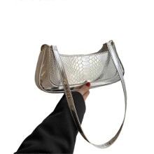 (Silver) Stylish and Unique Women's Fashion Underarm Bag Durable PU Handbag Perfect for Daily Use Work and Dates White