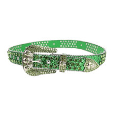 (L, Green) Spooky Skull Rivet Adult Waist Belt Luxurious Waist Belt Fashion Belts Adjustable Rhinestone Buckle Belt for Nightclub Rose Red M