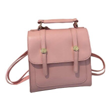(Pink) Women Leather Backpack Female Casual Shoulder Handbag Students School Book Bag Travel Backpack Small Backpack for Work Silver plus pendant