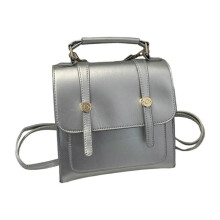 (Silver) Women Leather Backpack Female Casual Shoulder Handbag Students School Book Bag Travel Backpack Small Backpack for Work Silver plus pendant