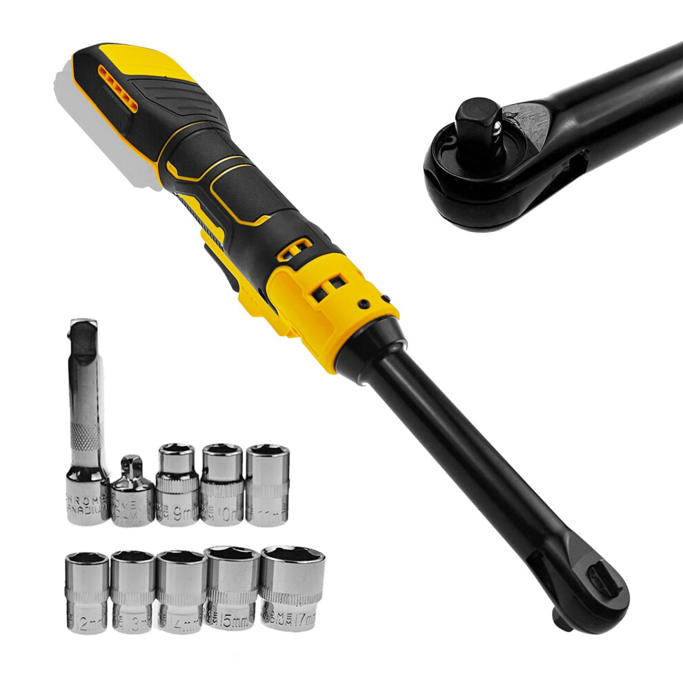 3/8" Extended Cordless Ratchet Wrench For Dewalt 20V, 600 Rpm, Led Light, 8 Sockets, 1/4" Drive Adapters, Extension Bar 9084446407174