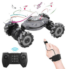 (Gray) Toys RC Stunt Car Dual Control Twisting Vehicle Drift Blue Red Grey With Gesture Sensor Rechargeable Remote Controller 25-26s