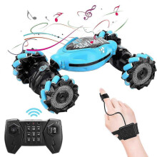 (blue) Toys RC Stunt Car Dual Control Twisting Vehicle Drift Blue Red Grey With Gesture Sensor Rechargeable Remote Controller 25-26s