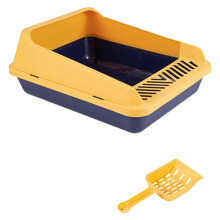 Open cats garbage tray, high -sided cat garbage box, easy cleaning, removable with high sides, domestic animal garbage trays, S blue yellow