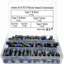 42PCS Pneumatic Fitting T/ Y/ I Straight Type Quick Connector Compressed Air 6mm/ 8mm Compressor Connector, with Box 25-26s