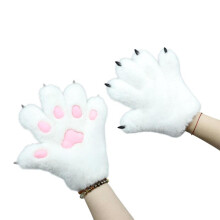 (White) Cute Roleplay Costume Paw Gloves for Women Plush Beast Paw Gloves Halloween Party Animation RolePlay Hand Warmer White