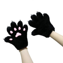 (Black) Cute Roleplay Costume Paw Gloves for Women Plush Beast Paw Gloves Halloween Party Animation RolePlay Hand Warmer White