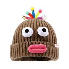 (coffee) Adorkable Unisex Beanie Hat Girls Full Lips Style Photo Props Versatile Baggy Cap Hat for Autumn and Winter Yellow