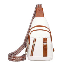 (off white) Small Chest Bag Slings Backpack PU Leather Crossbody Bag Casual Slings Bag Shoulder Backpack Travel Daypacks for Unisex Green