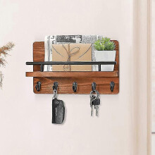 5 Hooks, Wall Key Holder Mail Holder, Wall Key Holder, Wooden Wall Mail Holder Wall Key Decorative Key Hanger, Wooden Mail Holder. 25-26s