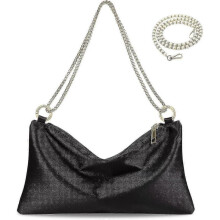 (female, Black) Women Satin Evening Handbag Wedding Prom Clutch Purse Formal Cocktail Party Clutches Shoulder Bag with 2 Bag Chains 25-26s