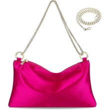 (female, Hot Pink) Women Satin Evening Handbag Wedding Prom Clutch Purse Formal Cocktail Party Clutches Shoulder Bag with 2 Bag Chains 25-26s