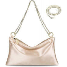 (female, Champagne) Women Satin Evening Handbag Wedding Prom Clutch Purse Formal Cocktail Party Clutches Shoulder Bag with 2 Bag Chains 25-26s