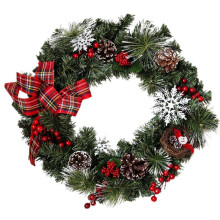 (45cm garland) Decorative Cones and Berries Wreath Decorative Small Christmas Tree Sculpture Wreath Ornament for Holiday Ambiances