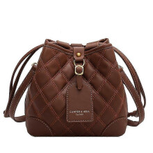 (Coffee) Women Shoulder Messenger Bags Lady Travel Advanced Sense Drawstring Bucket Bag Thread Vintage Color Matching 25-26s