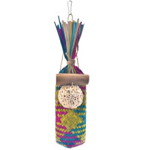 (Vase style) Pet Bird Toy Birdcage Hanging Toy Natural Leaf Woven Parrot Chewing Toy Bird Cage Tearing Puzzle Toy for Cockatoos