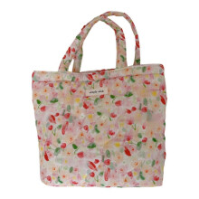 (4) Stylish Quilted Cotton Handbag With Floral Pattern Fashion Top Handle Bag Large Capacity Shoulder Bag For Women
