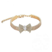 Feels Bling Rhinestone Pet Necklace Bow Dog Necklace Adjustable Crystal Cat Necklace Small Pet Dog Necklace (Gold, S) 25-26s