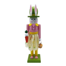 (Pink) Celebrate Easters with 30.8cm Bunnies Nutcrackers Wooden Figurine Colorful Rabbit Ornament for Tabletop or Shelf Display Pink