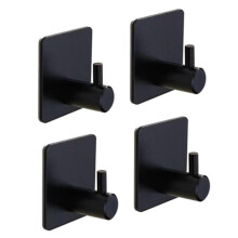 (Black) 4x/set Single Coat Hooks Wall Mounted Bath Door Hangers Sponges Robe Hook Self Adhesive Hooks for Kitchen Utensil Hook Silver