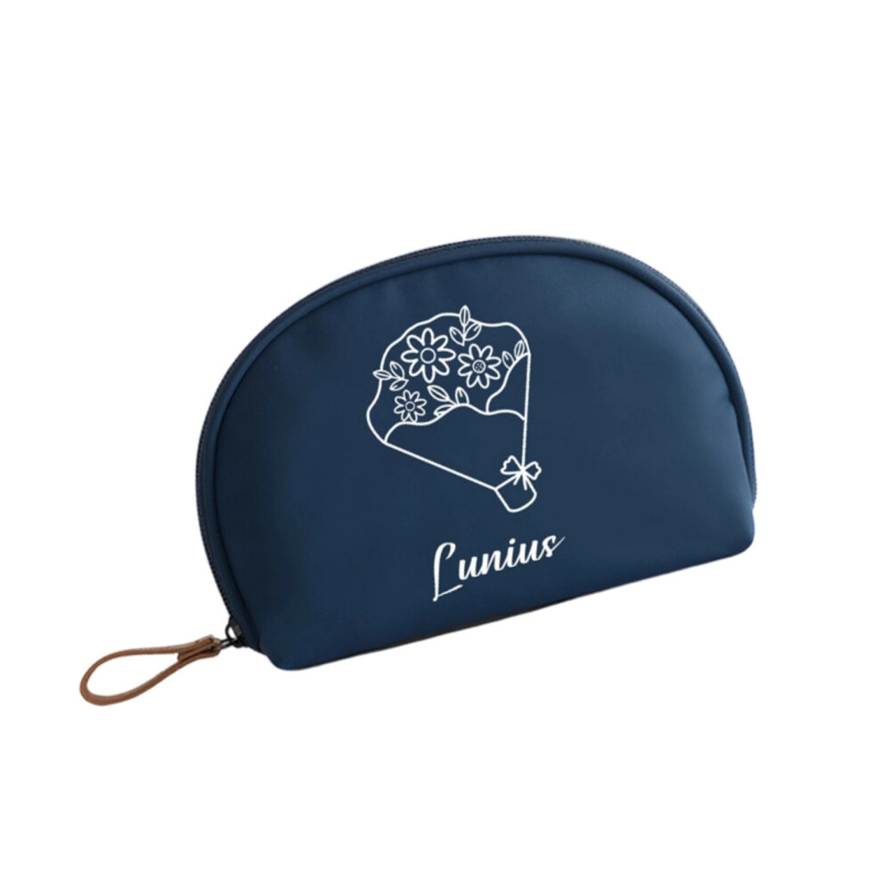Blue Spacious Makeup Pouch With Smooth Lining Portable-Navy