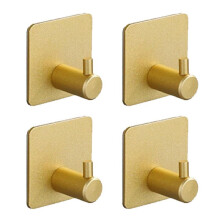(Gold) 4x/set Single Coat Hooks Wall Mounted Bath Door Hangers Sponges Robe Hook Self Adhesive Hooks for Kitchen Utensil Hook Silver