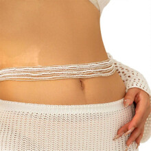 (White) Delicate Body Chain for Woman Colorful Small Beads Body Chain Bohemian Style Women Vacation Swimsuit Party Disco Decors White