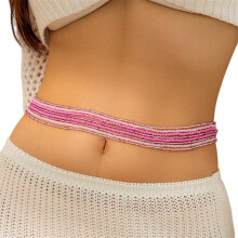 (Pink) Delicate Body Chain for Woman Colorful Small Beads Body Chain Bohemian Style Women Vacation Swimsuit Party Disco Decors White