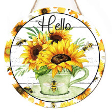 (hello sunflower) Welcome Sunflowers Door Sign Wooden Welcome Sign Wall Art Easters Party Decorations for Kitchen Bedroom