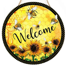 (bee sunflower) Welcome Sunflowers Door Sign Wooden Welcome Sign Wall Art Easters Party Decorations for Kitchen Bedroom