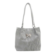 (Silver) Elegant Shoulder Bag Aesthetic Butterfly Pattern Versatile Solid Color PU Leather Underarm Bag Large Capacity Handbag White