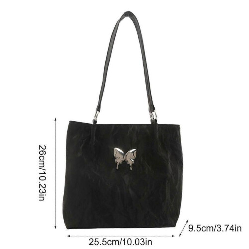 (Silver) Elegant Shoulder Bag Aesthetic Butterfly Pattern Versatile Solid Color PU Leather Underarm Bag Large Capacity Handbag  White 2