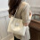 (Silver) Elegant Shoulder Bag Aesthetic Butterfly Pattern Versatile Solid Color PU Leather Underarm Bag Large Capacity Handbag  White 2