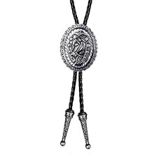 (Thai silver) Adjust Length Bolo Tie Popular Man Dance Necktie Evening Party Carved Horse Head Pendant Necktie Great Gift for Birthday ancient tin