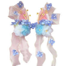 (Blue) Elegant Rabbit Ear Flower Hair Clip for Han Costume Chinese Style Side Clip Barrettes for Women SideBangs Hair Style pink flowers