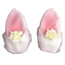 (beige flowers) Elegant Rabbit Ear Flower Hair Clip for Han Costume Chinese Style Side Clip Barrettes for Women SideBangs Hair Style pink flowers
