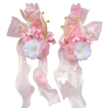 (Pink) Elegant Rabbit Ear Flower Hair Clip for Han Costume Chinese Style Side Clip Barrettes for Women SideBangs Hair Style pink flowers