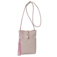 (Pink) Chinese Style Pearls Phone Purse for Women Elegant PU Leather Crossbody Bag Small Shoulder Purses Phoens Pouches White